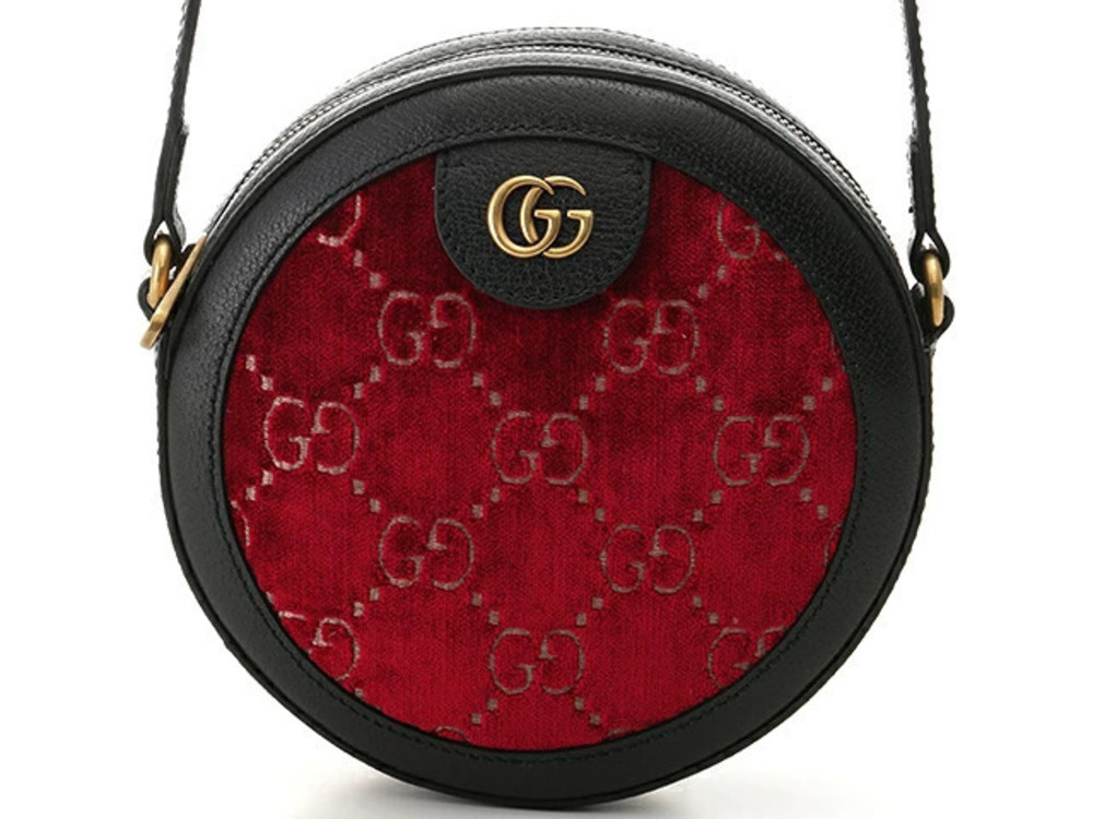 Gucci Hobo Bag GG Velvet Round Shoulder Embossed Beige Cream Brown Red